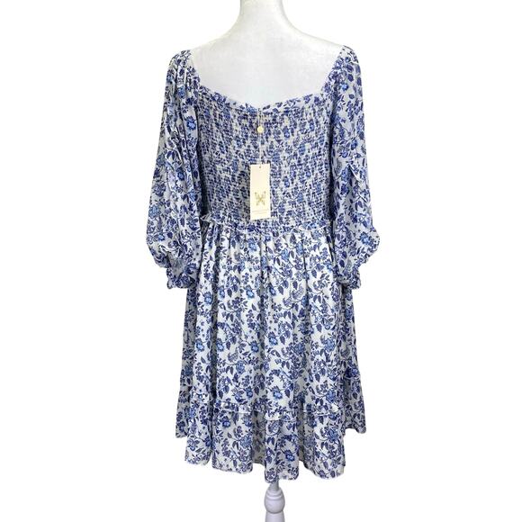 Super Natural Secret Mission Floral Chiffon Smocked Greenport Dress Blue Sz M - Picture 4 of 13